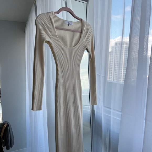 Revolve brand: L’Academie cream ribbed knit midi dress Size: Small - Picture 2 of 5